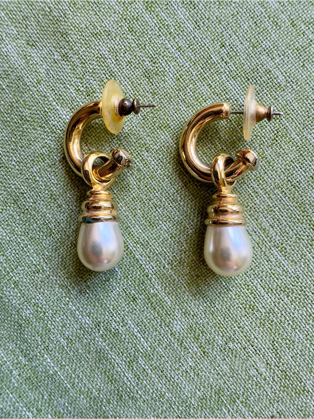 Gold and Pearl Drop Hoop Earrings